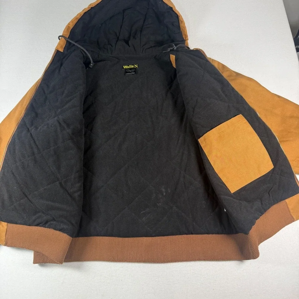 Walls Hooded Bomber Jacket Mens 3XL Brown Cotton Canvas Workwear Utility Coat‎